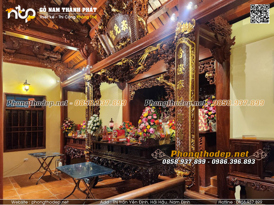 Thi công phòng thờ 3 gian truyền thống đẹp tại Nam Định